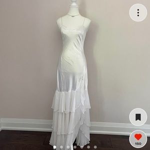 White ruffled maxi slip dress